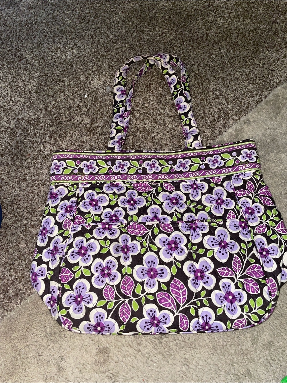 Vera Bradley Purple Floral Quilted Tote with Exterior Slip Pocket